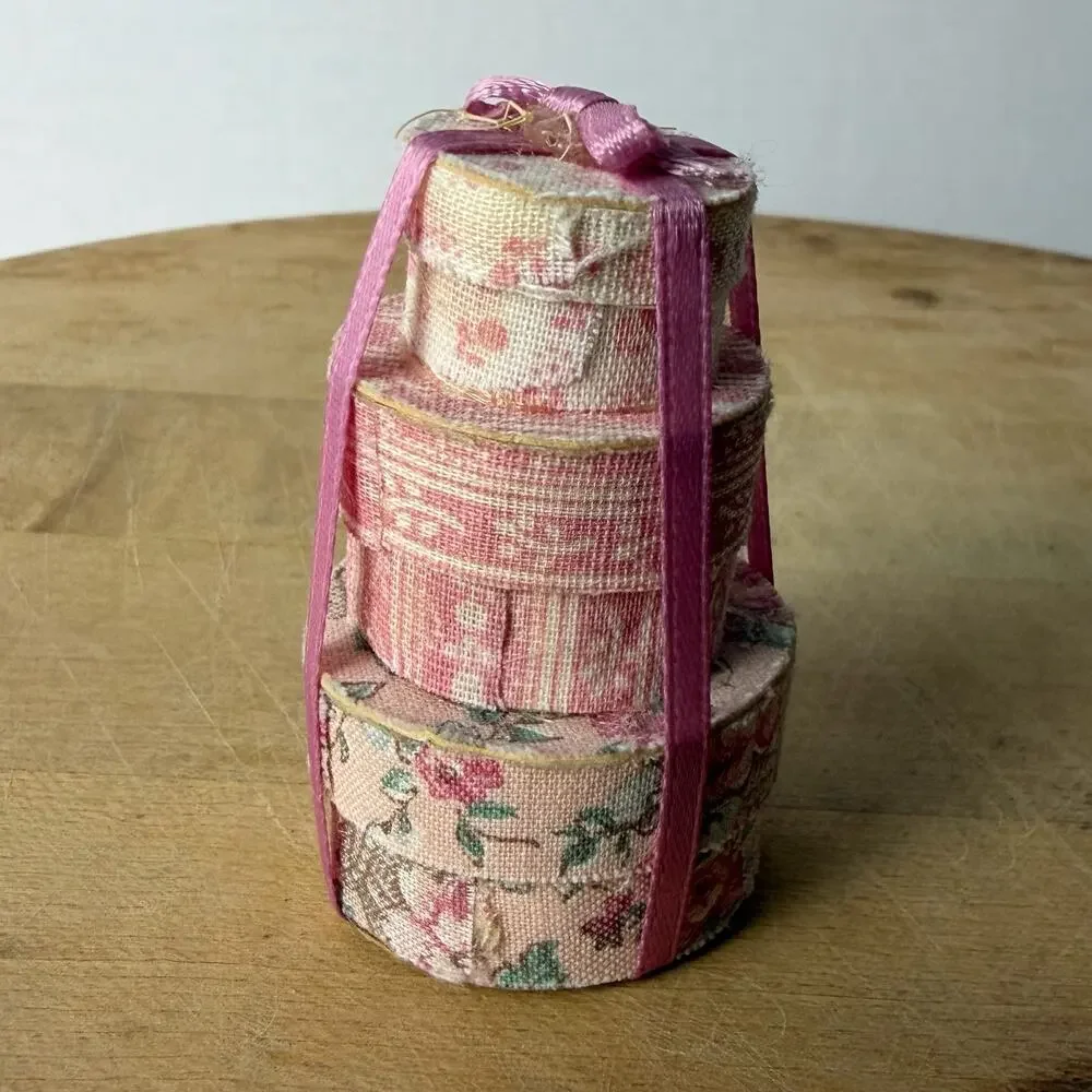 Dollhouse Miniature Sewing Basket Set Handmade Presents Fabric Cottagecore